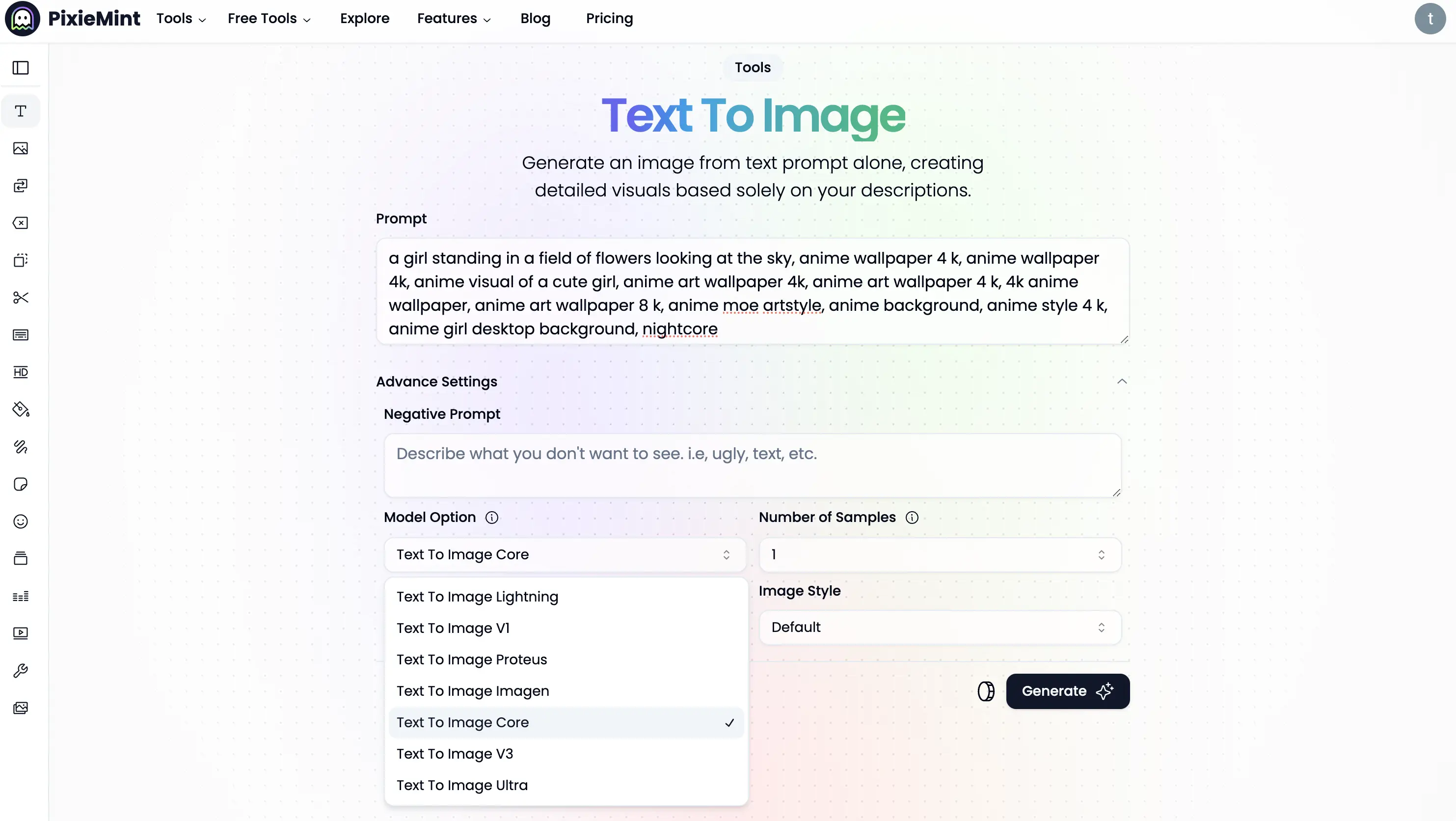 Text to Image Page